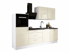 Discount Conjunto de cocina: Blanco Mate, Brillo, dimensiones: largo: 250 cm, alto: 220 cm, fondo: 60 cm Cocina Completa