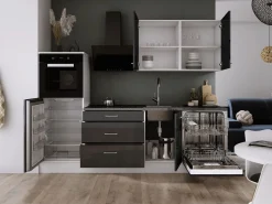 Conjunto de cocina: Blanco Mate, Brillo, dimensiones: ancho: 250 cm, alto: 220 cm, fondo: 60 cm