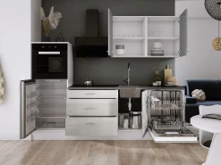 Outlet Conjunto de cocina: Blanco Mate, Hielo, dimensiones: ancho: 250 cm, alto: 220 cm, fondo: 60 cm Gris
