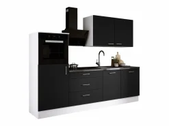 Clearance Conjunto de cocina: Blanco Mate, Mate, dimensiones: largo: 250 cm, alto: 220 cm, fondo: 60 cm Negro