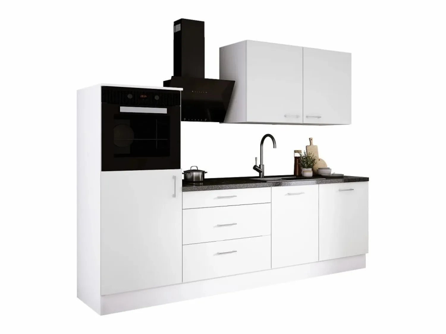 Sale Conjunto de cocina: Mate, dimensiones: largo: 250 cm, alto: 220 cm, fondo: 60 cm Blanco