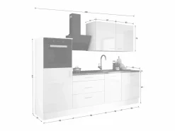 Sale Conjunto de cocina: Mate, dimensiones: largo: 250 cm, alto: 220 cm, fondo: 60 cm Blanco