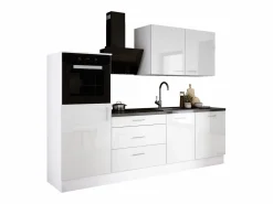 Outlet Conjunto de cocina: Mate, Brillo, dimensiones: largo: 250 cm, alto: 220 cm, fondo: 60 cm Blanco