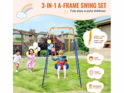 Discount Conjunto de Columpios 3 en 1 para Niños SucceBuy, Soporte Metálico Plegable, 4 Sacos de Arena para Patio, Carga 54,43 kg Columpio