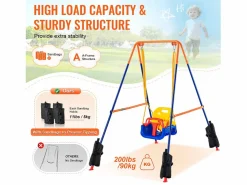 Discount Conjunto de Columpios 3 en 1 para Niños SucceBuy, Soporte Metálico Plegable, 4 Sacos de Arena para Patio, Carga 54,43 kg Columpio