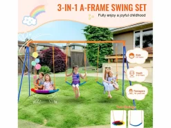 Conjunto de Columpios SucceBuy de Jardín con 1 Asiento 2 Plazas con Cinturón, Soporte Metálico, Cuerda Ajustable para Patio Multicolor