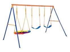Conjunto de Columpios SucceBuy de Jardín con 1 Asiento 2 Plazas con Cinturón, Soporte Metálico, Cuerda Ajustable para Patio Multicolor