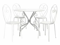 New Conjunto de comedor de jardín de metal forjado GUERMANTE by con mesa redonda y 4 sillas blancas Comedores De Jardín