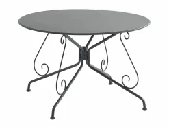 Hot MYLIA Conjunto de comedor de jardín, metal forjado, mesa redonda, 4 sillones , GUERMANTES Gris antracita