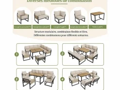 ModernLuxe Conjunto de comedor de jardín para 7 - 8 personas - sofá de esquina - 2 butacas - 1 mesa -