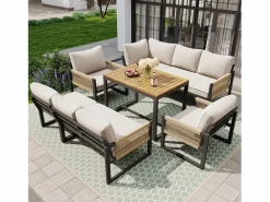 ModernLuxe Conjunto de comedor de jardín para 7 - 8 personas - sofá de esquina - 2 butacas - 1 mesa -