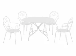 Discount MYLIA Conjunto de comedor de jardín en metal forjado con mesa redonda y 4 sillones s GUERMANTES Blanco