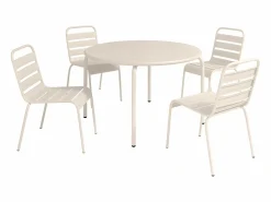 MYLIA Conjunto de comedor jardín de metal - una mesa de D.110cm y 4 sillas apilables - MIRMANDE