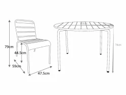 MYLIA Conjunto de comedor jardín de metal - una mesa de D.110cm y 4 sillas apilables - MIRMANDE