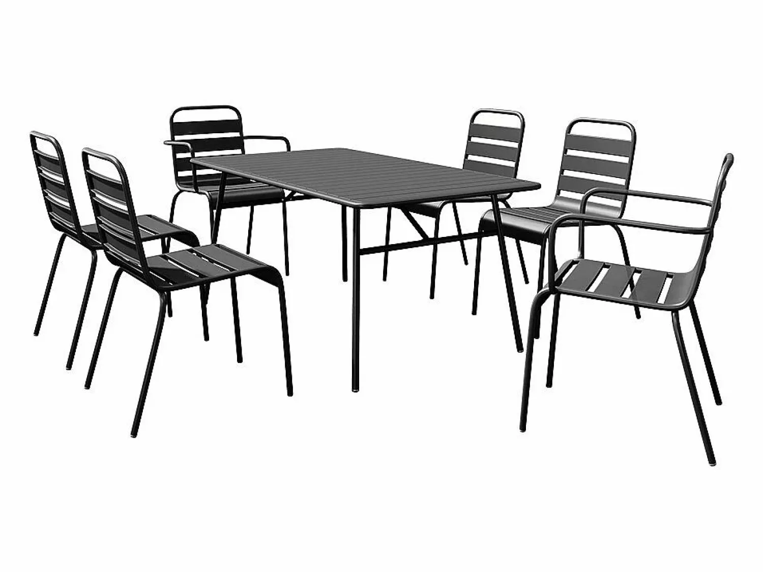 Hot Conjunto de comedor jardín metal mesa L.160 cm 2 sillones 4 sillas MIRMANDE Comedores De Jardín