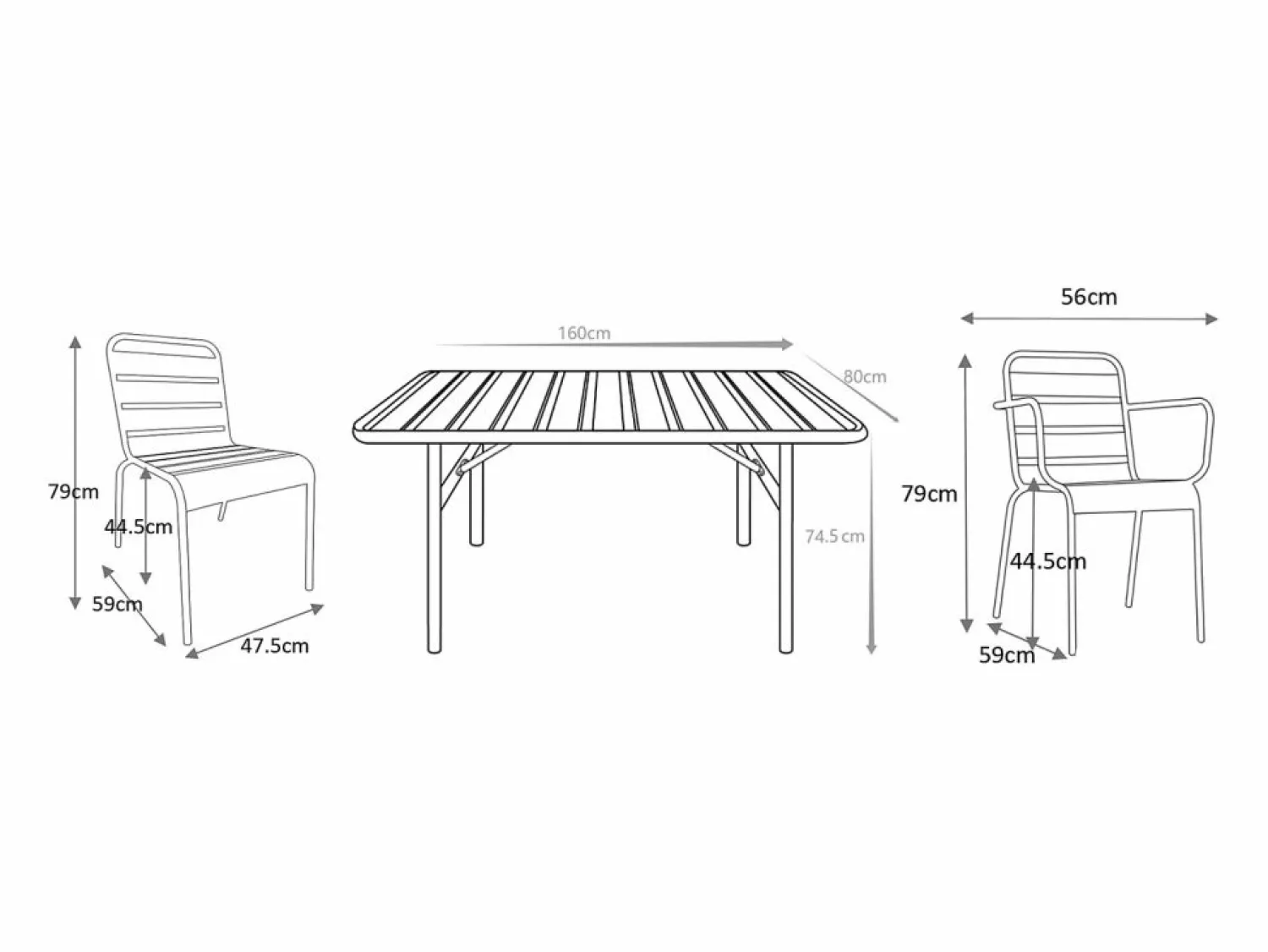 Hot Conjunto de comedor jardín metal mesa L.160 cm 2 sillones 4 sillas MIRMANDE Comedores De Jardín