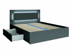 Clearance Conjunto de dormitorio NOFI - Cama de 140x200 cm con somier, 2 cajones, mesitas de noche, armario y cómoda - gris grafito Dormitorio Completo