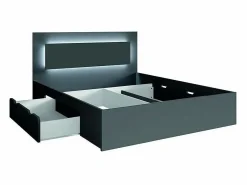 Clearance Conjunto de dormitorio NOFI - Cama de 140x200 cm con somier, 2 cajones, mesitas de noche, armario y cómoda - gris grafito Dormitorio Completo