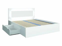 Meublorama Conjunto de dormitorio NOFI - Cama 140x200 cm con somier, 2 cajones, mesitas de noche, armario y cómoda -