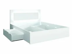 Meublorama Conjunto de dormitorio NOFI - Cama 140x200 cm con somier, 2 cajones, mesitas de noche, armario y cómoda -