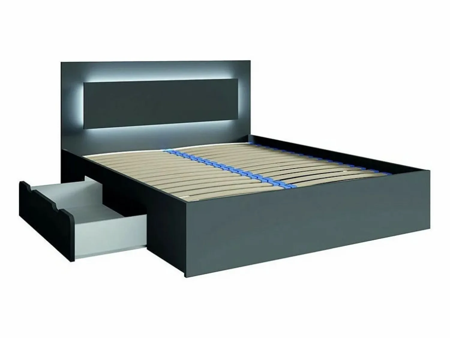 Conjunto de dormitorio NOFI - Cama de 160x200 cm con somier, 2 cajones, mesitas de noche, armario y cómoda - gris grafito Dormitorio Completo
