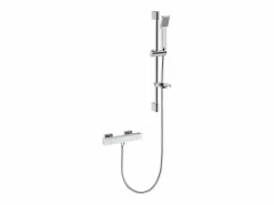 Discount Aica Conjunto de Ducha Barra Redondo Cromado con Ducha de Mano Cuadrado y Estante de Jabón Plateado