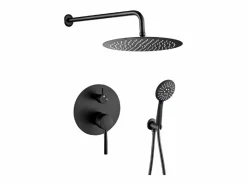 Hot Valaz Conjunto de ducha empotrada a pared monomando redonda BORACAY mate Ø 20cm Negro