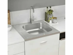 Conjunto de fregadero y escurridor de cocina plata 600x600x155 mm acero inoxidable