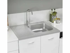 New Conjunto de fregadero y escurridor de cocina plata 800x600x155 mm acero inoxidable Fregadero
