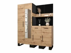New Abiks Möbel Conjunto de guardarropa Artin 15 196/158/46 (Roble/Manila 18) Negro / Color natural claro