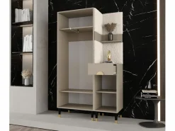 Hot Abiks Möbel Conjunto de guardarropa Palermo 6 200/116/46 (Kashmir/Poso 100) Gris claro / Crema