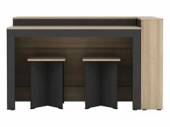 Online Vente-unique Conjunto de isla de cocina + 2 taburetes - Negro y Natural Claro - NUSICE Negro / Color natural claro