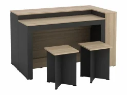 Online Vente-unique Conjunto de isla de cocina + 2 taburetes - Negro y Natural Claro - NUSICE Negro / Color natural claro