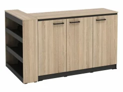 Online Vente-unique Conjunto de isla de cocina + 2 taburetes - Negro y Natural Claro - NUSICE Negro / Color natural claro