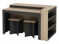 Online Vente-unique Conjunto de isla de cocina + 2 taburetes - Negro y Natural Claro - NUSICE Negro / Color natural claro