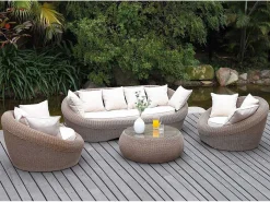 MYLIA Conjunto de jardin de resina trenzada - WHITEHEAVEN
