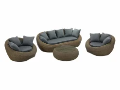 Sale Conjunto de jardín completo de resina trenzada natural oscuro - WHITEHEAVEN de Salones De Jardín