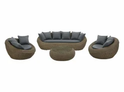 Sale Conjunto de jardín completo de resina trenzada natural oscuro - WHITEHEAVEN de Salones De Jardín