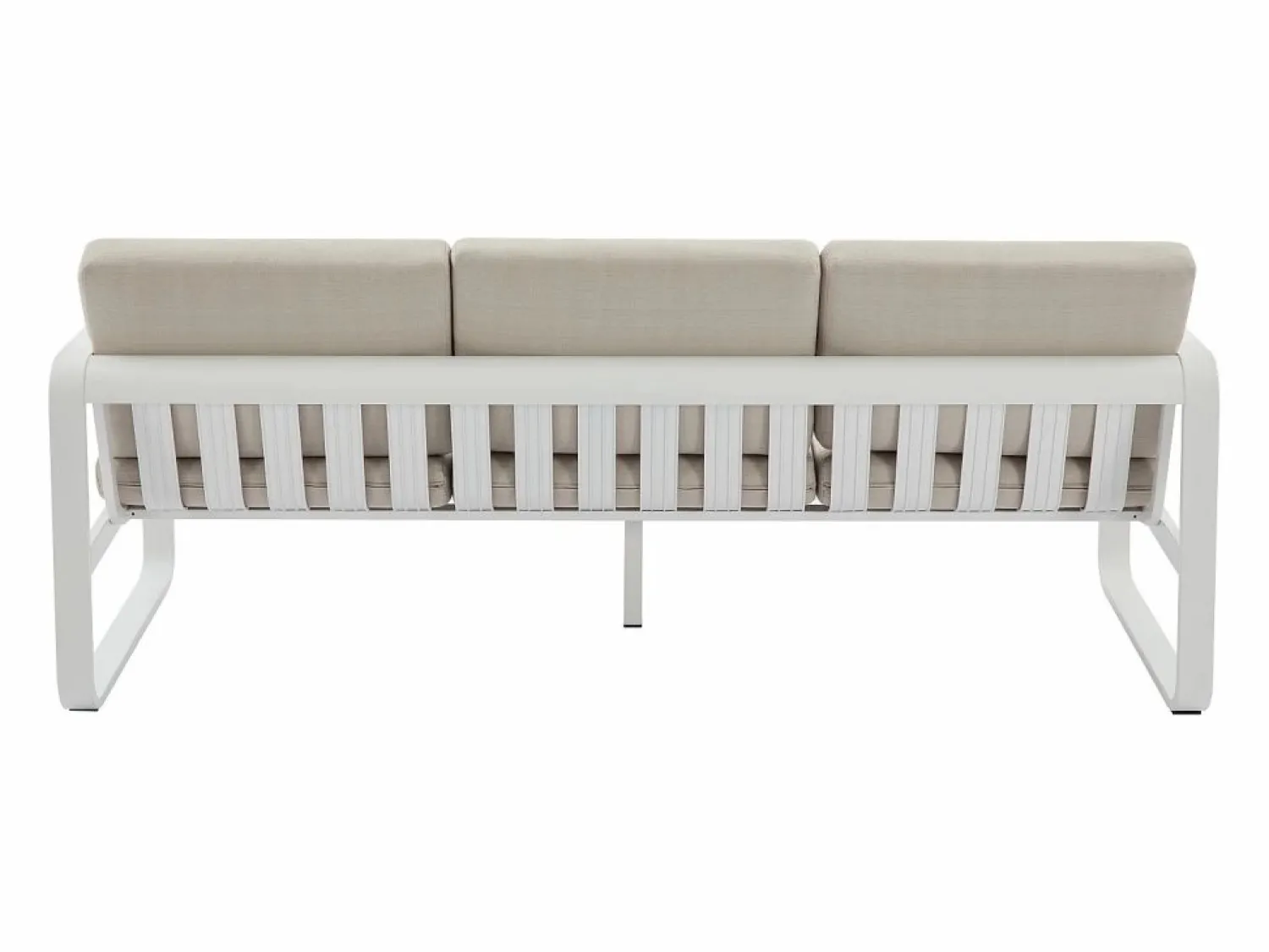 Sale MYLIA Conjunto de jardín de aluminio: 1 sofá de 3 plazas, 2 sillones y 1 mesa de centro - con cojines beige - LOMIA de Blanco