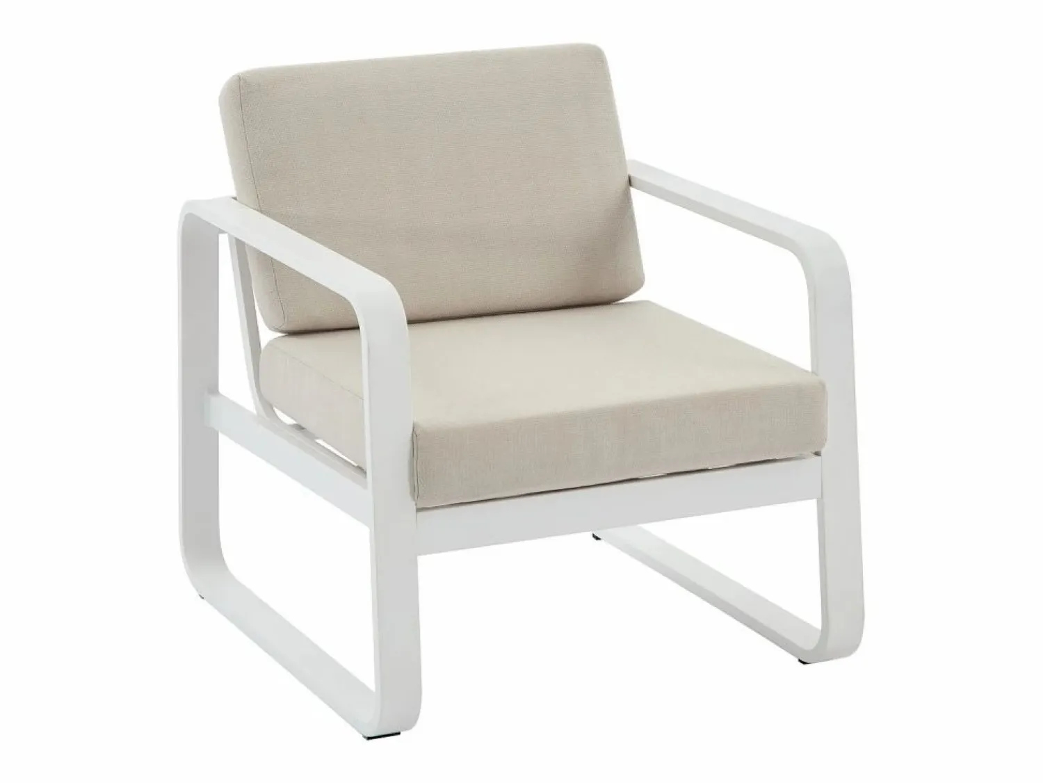 Sale MYLIA Conjunto de jardín de aluminio: 1 sofá de 3 plazas, 2 sillones y 1 mesa de centro - con cojines beige - LOMIA de Blanco