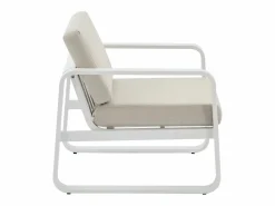 Sale MYLIA Conjunto de jardín de aluminio: 1 sofá de 3 plazas, 2 sillones y 1 mesa de centro - con cojines beige - LOMIA de Blanco