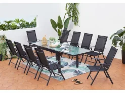 Discount Concept-Usine Conjunto de jardín de aluminio: mesa extensible + 10 sillas textileno BRESCIA Gris