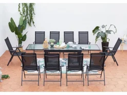 Discount Concept-Usine Conjunto de jardín de aluminio: mesa extensible + 10 sillas textileno BRESCIA Gris
