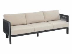 MYLIA Conjunto de jardín de aluminio y cuerda: un sofá de 3 plazas, 2 sillones y 1 mesa de centro - con cojines beige - HELYSI de