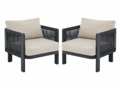MYLIA Conjunto de jardín de aluminio y cuerda: un sofá de 3 plazas, 2 sillones y 1 mesa de centro - con cojines beige - HELYSI de