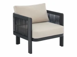 MYLIA Conjunto de jardín de aluminio y cuerda: un sofá de 3 plazas, 2 sillones y 1 mesa de centro - con cojines beige - HELYSI de