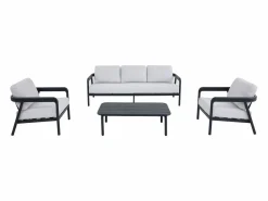 Online MYLIA Conjunto de jardín de aluminio: sofá de 3 plazas, 2 sillones y mesa de centro - Gris oscuro - ZAYORA de Gris antracita