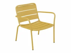 MYLIA Conjunto de jardín de metal - 2 sillones bajos y una mesa auxiliar - Amarillo - MIRMANDE