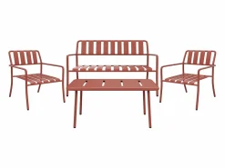 Discount Conjunto de jardín de metal: un banco, 2 sillones bajos y una mesa de centro - - BIRMOS de Salones De Jardín