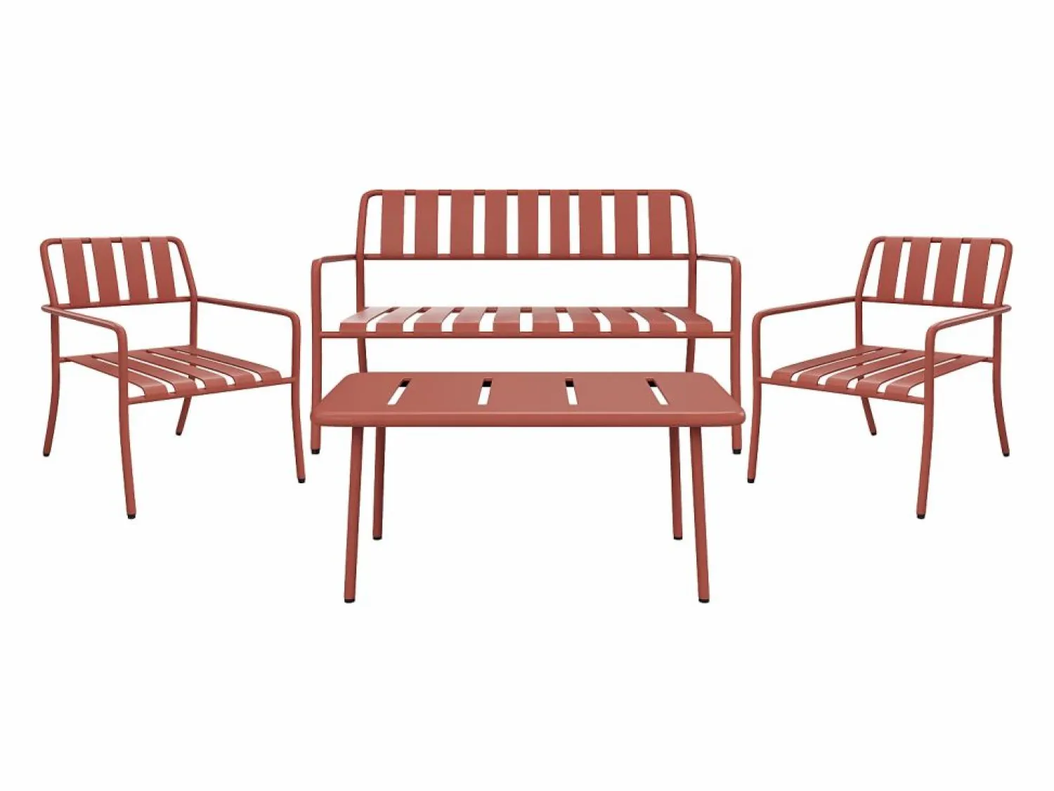 Discount Conjunto de jardín de metal: un banco, 2 sillones bajos y una mesa de centro - - BIRMOS de Salones De Jardín